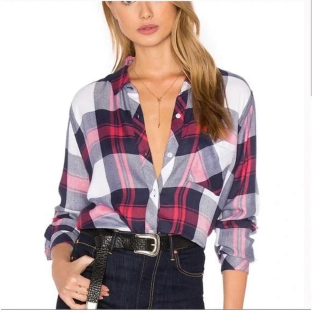Rails | Hunter White, Blush, Indigo Plaid Shirt Size XS